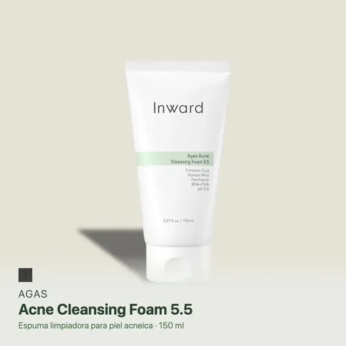 Limpiador Facial Inward Agas Acne Cleansing Foam Espuma Antiacné Ácido Salicílico Cica Fermentada Ph 5.5 150ml Coreano K-beauty Piel Grasa