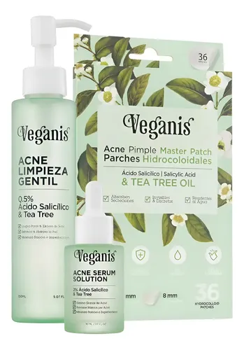 Kit Anti Acné Veganis | Gel De Limpieza + Parches + Serum