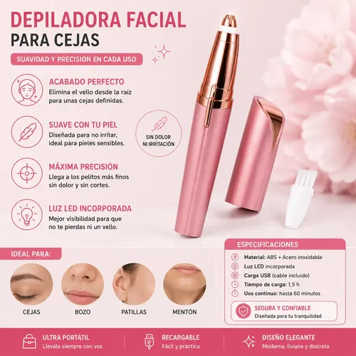 Depiladora Facial Eléctrica Para Cejas Luz Led Recargable Us