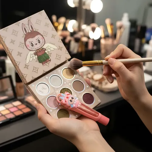 Set Maquillaje Labubu Paleta Sombras Brillo Llavero Medias