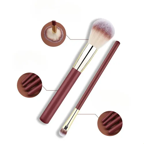 Set De Brochas De Maquillaje Color Rojo Vino Bolsa Mzgj