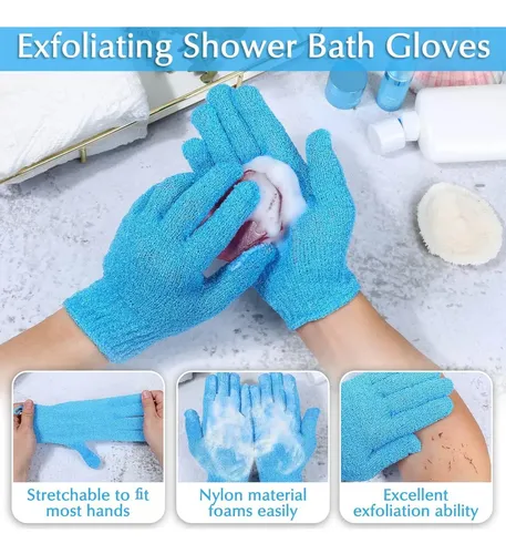 Pack Exfoliante Corporal Anezus de Nylon Azul con Guantes y Toalla