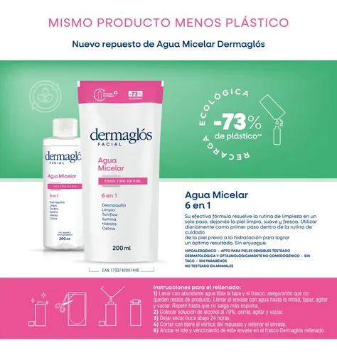Dermaglós Facial Agua Micelar Refill 200 Ml