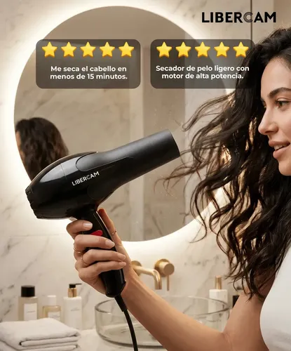 Secador De Pelo Cabello LIBERCAM RSEC-02 Frio Caliente 2 Velocidades 1800W Color Negro