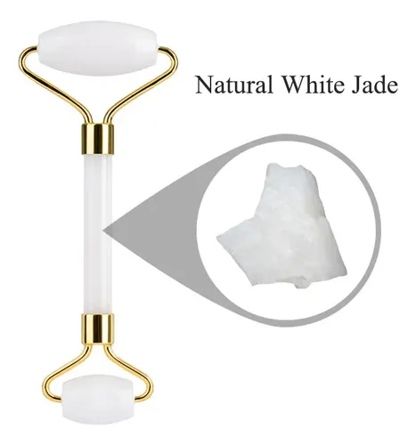 Set Masaje Facial White Jade Roller Gua Sha, Gouache Natu P