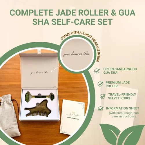 Jade & Timber: Set De Rodillo De Jade Y Gua Sha De Sándalo V