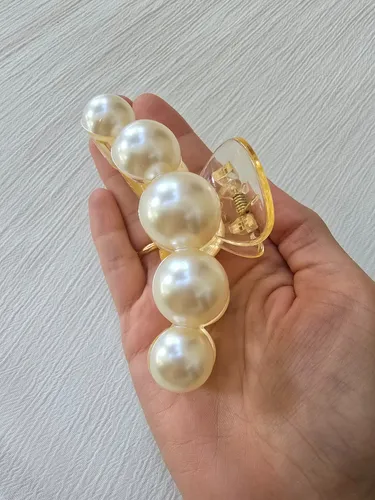 Gancho Pinza Broche Clip Pelo Grande Transparente Perlas