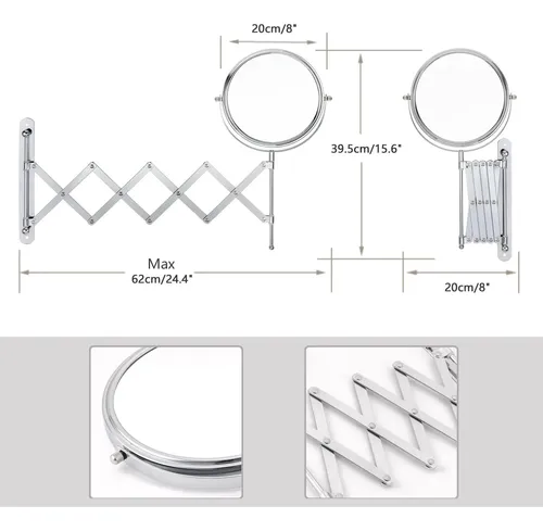 Espejo Extensible Baño 8 Cromo 7x/1x Aumento Hd