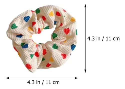 3 Elegantes Anillos Para El Pelo, Delicados Soportes Elástic Cream With Multicolor Hearts Estampada De Corazones
