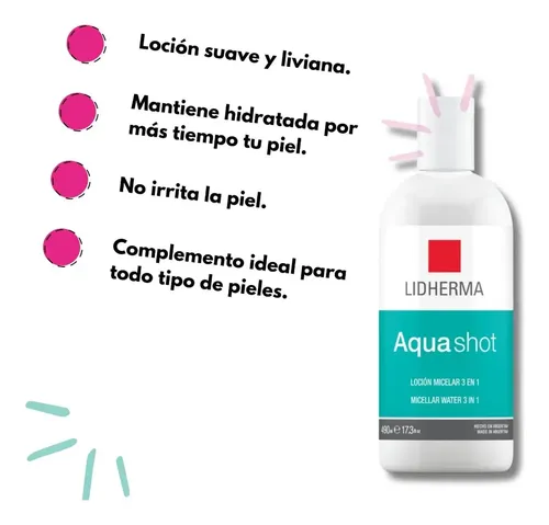 Lidherma Aquashot Locion Agua Micelar Demaquillante Limpieza