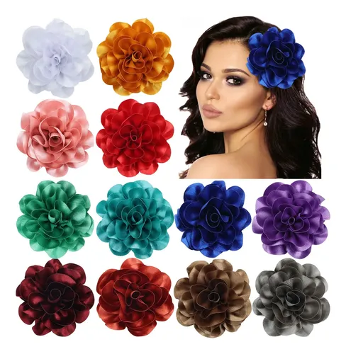 Paquete De 12 Pinzas Para El Cabello Dizila Con Flor Grande