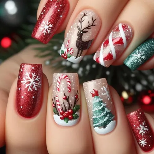 Adhesivos Para Uñas Con Diseño Navideño, Copos De Nieve