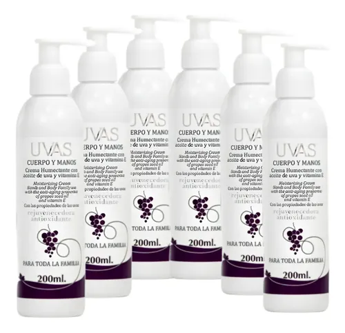 Crema De Cuerpo Y Manos 200ml X 6 Unidades Uvas Cosméticos