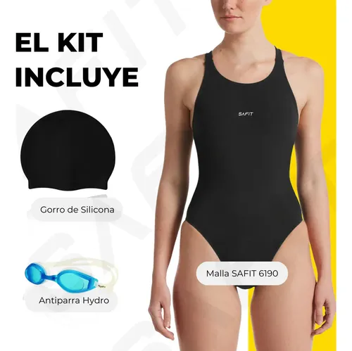 Combo Malla Natacion Mujer + Gorro Silicona + Antiparras
