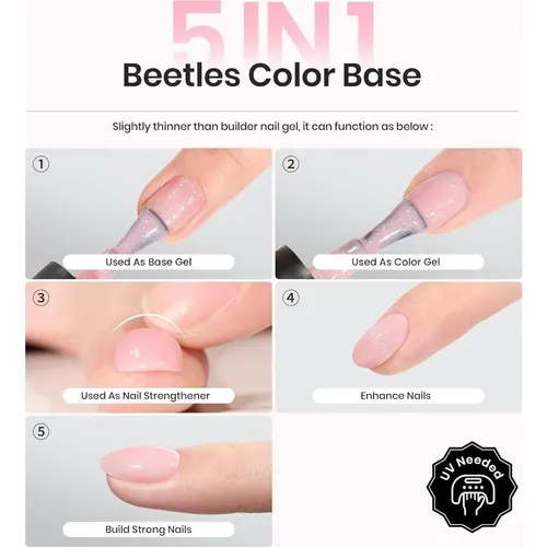 Esmalte En Gel Base 5 En 1 Beetles Nude Pink 6 Colores