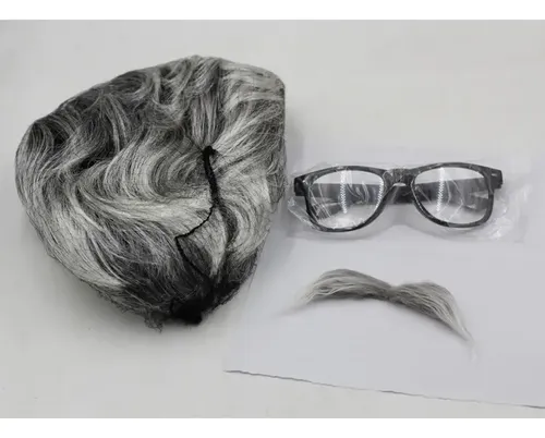 Cabello Masculino Gris Plateado + Gafas + Barba – Short Cin