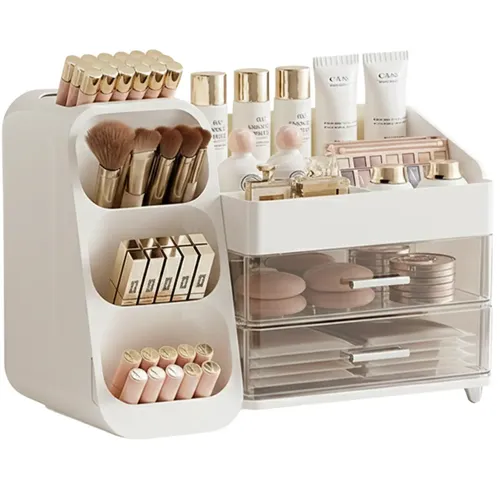Organizador Maquillaje Acrilico Porta Cosmeticos Cajones Color Blanco Marca Raitot