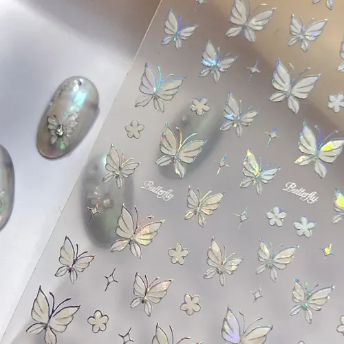 Pegatinas Para Uñas Mariposa Plateadas Con Brillo Y Láser Bl