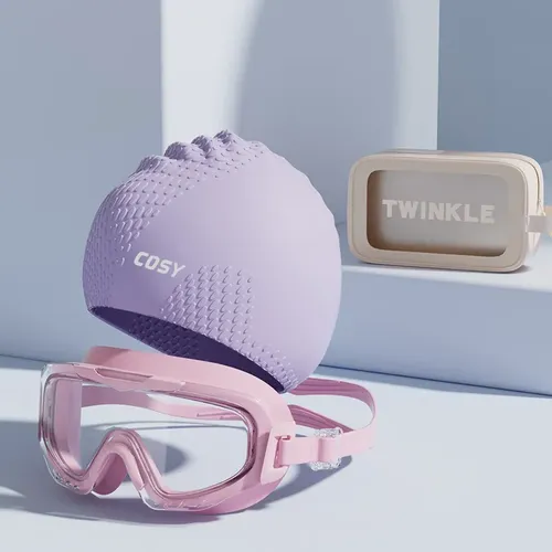 ~,. Set Gorro+gafas+bolsa Natación Mujer Pelo Largo Talla Conjunto De Tres Piezas Color Blanco Roto [viene Con Una Práctica Bolsa Para Trajes De Baño]