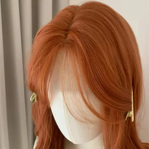 Peluca De Mujer Rizada Naranja Con Forma De Ondulado Grande  Red-orange Colour