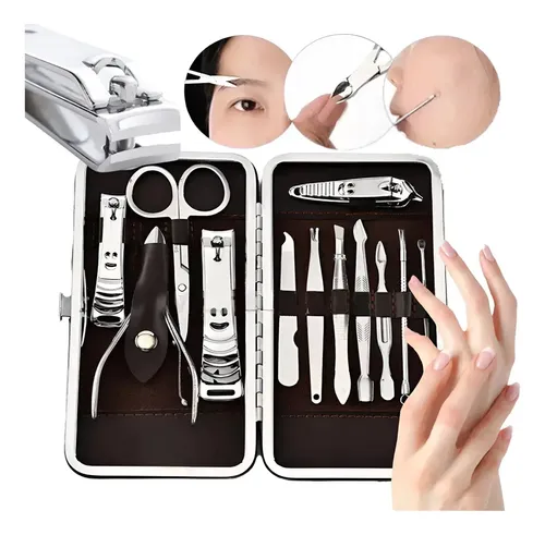 Manicura Pedicura Set 12 Piezas De Acero Inoxidable Estuche