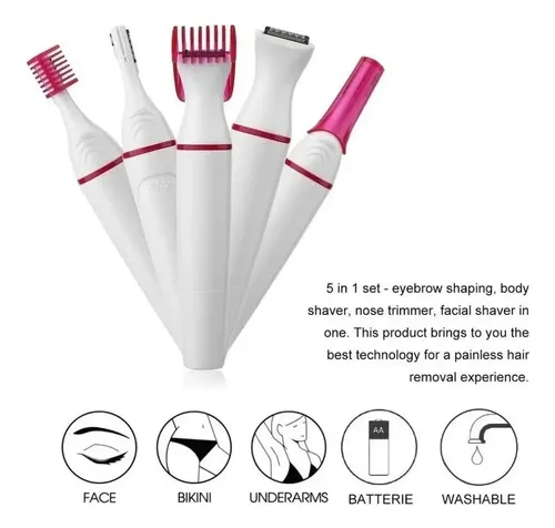 Depiladora Eléctrica Recargable Para Mujer, 5 En 1