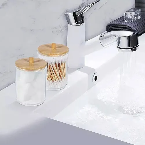 Organizador Dispenser Discos Algodón Maquillaje VGO Acrílico Tapa Bambu