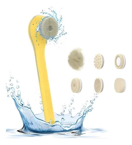 Cepillo De Ducha Exfoliante Corporal 6 Cabezales Electrico Color Amarillo