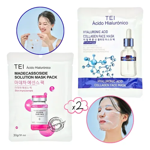 Mascarillas Faciales X2 Con Acido Hialuronico Hidratante Tei