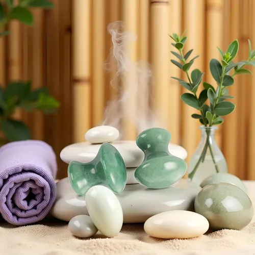 Set 2 Gua Sha Facial Piedra Verde Masaje Y Spa