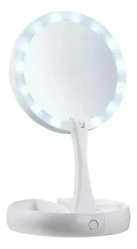 Espejo De Maquillaje Plegable Luz Led Zoom De Doble Cara 10x