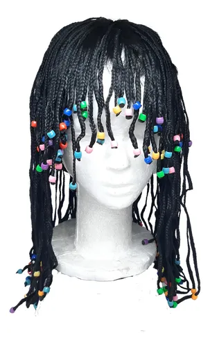 Peluca Trenzas Africanas Negra Cotillon Disfraz Fiesta