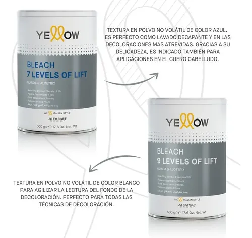 Yellow Kit Bleach Pouch Polvo Decolorante 7 Tonos 3u 20g