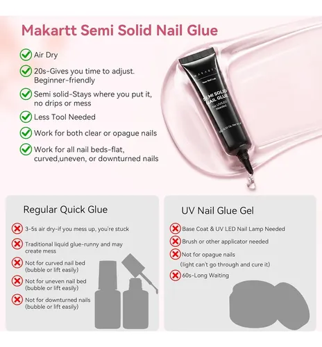 Kit De Uñas Postizas Makartt: Pegamento Semisólido Y