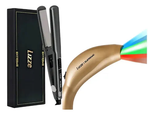 Plancha Pelo Extreme Titanio + Photon Supreme Lizze Color Negro Y Dorado