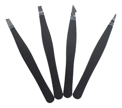 Kit 4 Pinzas Inclinadas Acero Negro Para Cejas