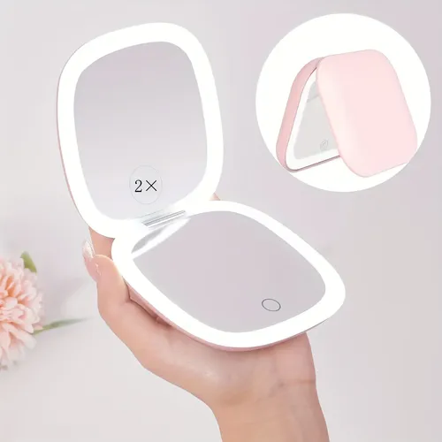 Espejo De Mano Con Luces Led, Con Un Diseño De Doble Cara,