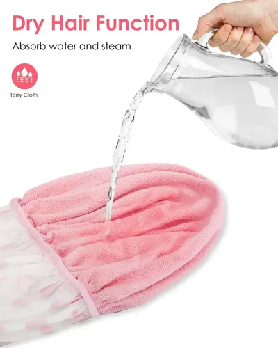 Auban Gorro De Ducha, Gorro De Ducha Para Mujer, Forro De Tela De Rizo Eva, Exterior, Reutilizable, Doble Capa, Impermeable, Gorro De Pelo De Baño Grande Para Todas Las Longitudes De Cabello (rosa)