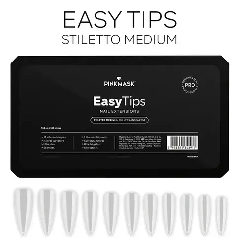 Easy Tips Pink Mask Stiletto Medium Soft Gel Press