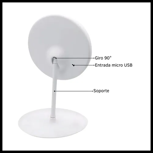 Espejo Touch Redondo Para Maquillaje Con Luz LED 3 Tonos USB 17cm