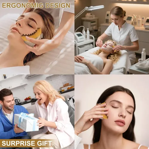Set Gua Sha Y Cepillo Facial Metalizado Para Masaje