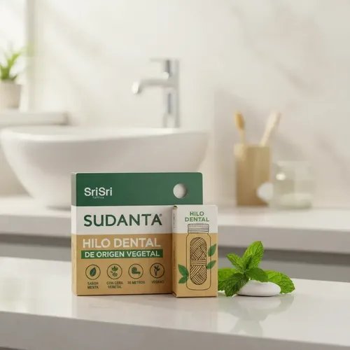 Hilo Dental Vegano Premium con Sabor Menta Sri Sri, 30 m Encerado