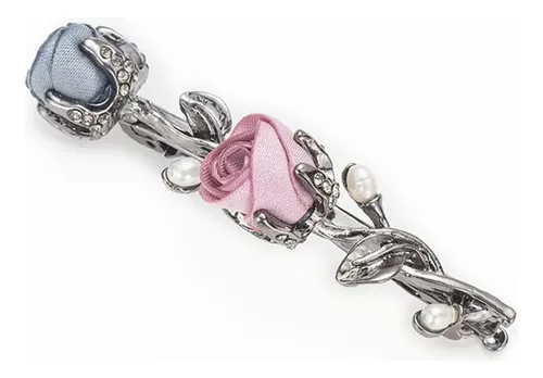 Pinza De Pelo De Perlas Con Broche De Cristal, Negro Y Rosa