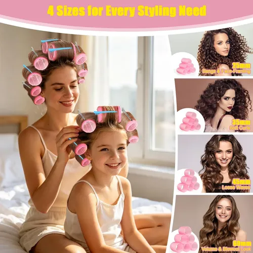 Rollos De Pelo Hakinbot, 43 Unidades, 25-60 Mm, Color Rosa