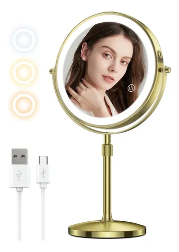 Espejo De Maquillaje Milprox 20 Cm Con Aumento 10x Y 3 Luces