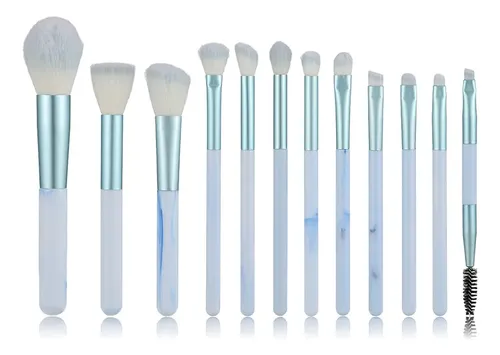 Set De Brochas De Maquillaje 12 Pzas Azul Claro