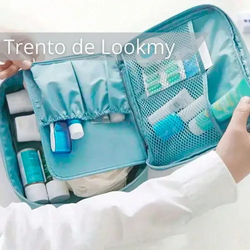 Neceser Lookmy porta cosmético celeste | necessaire viaje mujer hombre | organizador valija y cartera | porta maquillaje impermeable e interior lavable | ideal maleta, oficina, gym, avión
