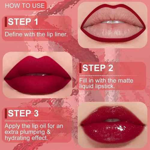 Set Labial 3 En 1 Dunuf Delineador Líquido Y Brillo