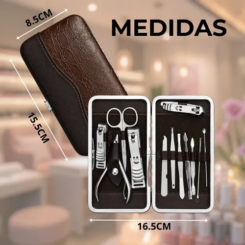 Set Manicure Estuche 12 Piezas Acero Inoxidable Cuidado Uñas