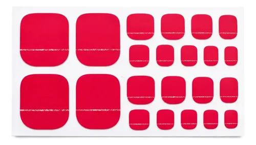 Tiras De Uñas Gel Para Pies Autoadhesivas 22u – No Necesita Lampara UV – Rojo Cherry Silver Line